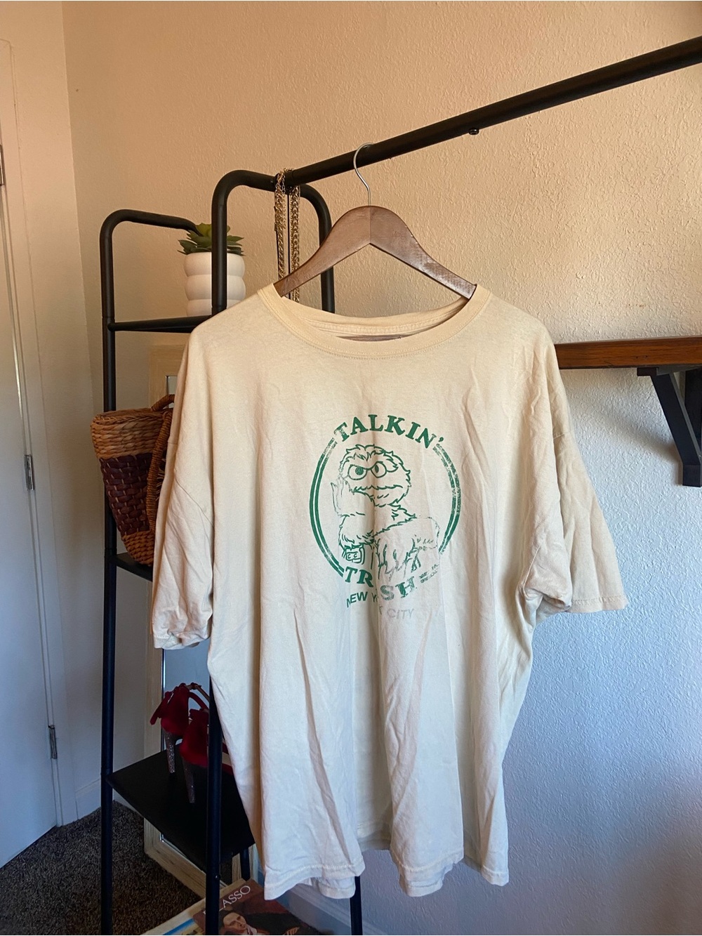 Cream Graphic Tee with Green Print